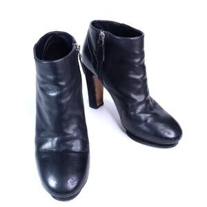 CHANEL Classic Leather Ankle Booties Black Suede Blocked Heel Women's 36.5C/US 6